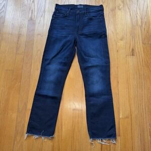 Mother Denim Jeans Dazzler Ankle 27 Dark Wash Mid Rise Raw Hem Stretch Straight